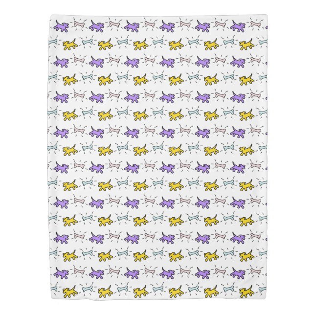 Yellow Purple Dogs Bones Graffiti Style Duvet (Front)