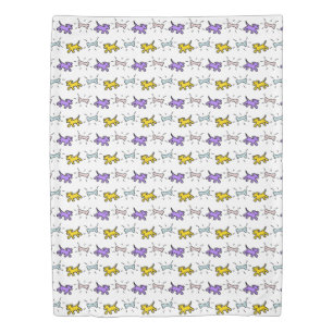 Yellow Purple Dogs Bones Graffiti Style Duvet Cover