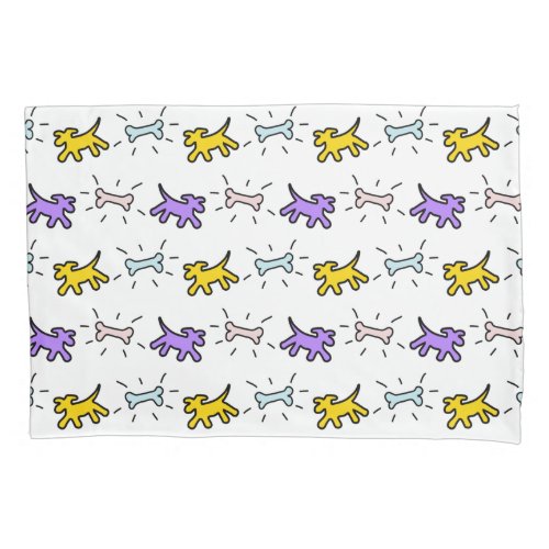 Yellow Purple Dogs Bones Graffiti Style Pillowcase