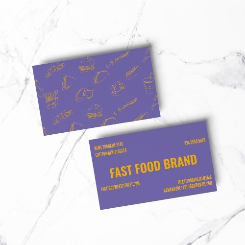 Yellow Purple Fast Food Burger Chicken Restaurant Business Card