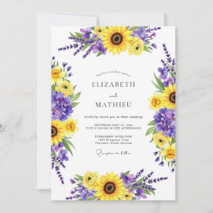 Yellow Purple Floral Autumn Wedding Invitation