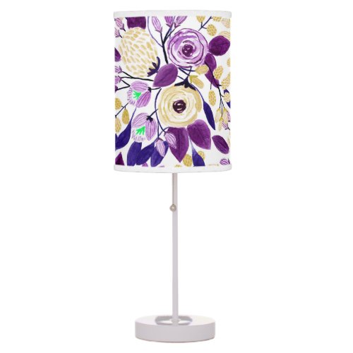 Yellow Purple Floral Bouquet Watercolor Pattern Table Lamp