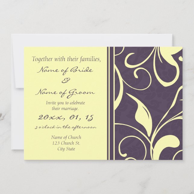 Yellow Purple Floral Elegant Wedding Invitations (Front)