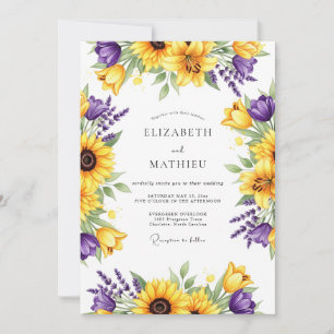 Yellow Purple Floral Romance Wedding Invitation