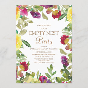 Yellow Purple Floral Sage Green Empty Nest Party Invitation