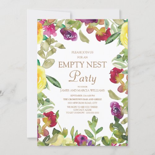 Yellow Purple Floral Sage Green Empty Nest Party Invitation