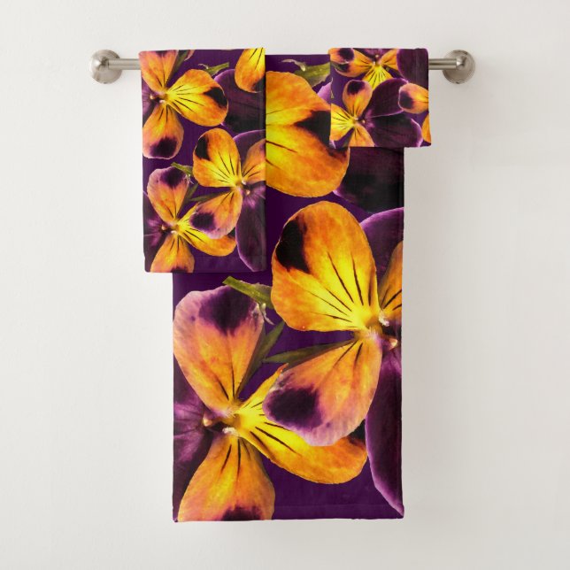 Yellow Purple Flower Abstract Pattern Bath Towels (Insitu)