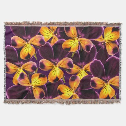 Yellow Purple Flower Abstract Throw Blanket