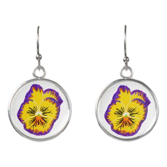 Yellow & Purple Flower Earrings (Front)