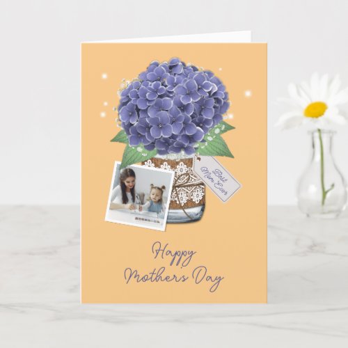 Yellow Purple Flower Rustic Photo Mothers Day Card