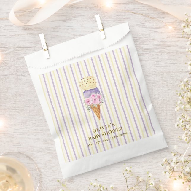 Yellow Purple Flower Scoop Ice Cream Baby Shower Favor Bag (Clipped)