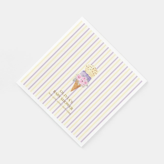 Yellow Purple Flower Scoop Ice Cream Baby Shower Napkins (Corner)