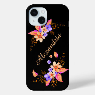 Yellow Purple Flowers Abstract Watercolor Pattern iPhone 15 Case