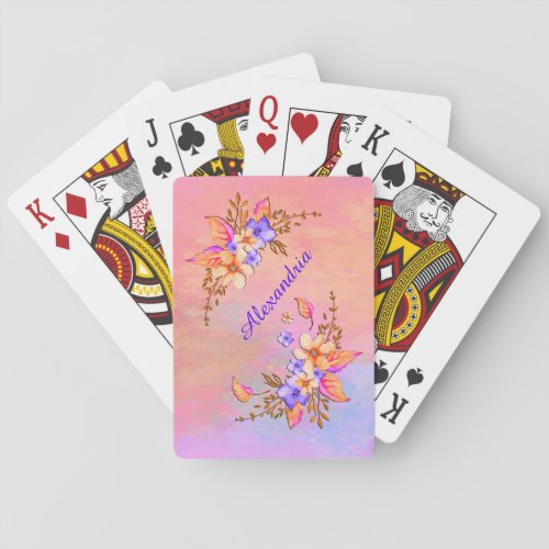 Yellow Purple Flowers Abstract Watercolor Pattern Poker Cards