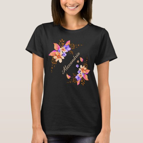 Yellow Purple Flowers Abstract Watercolor Pattern T_Shirt