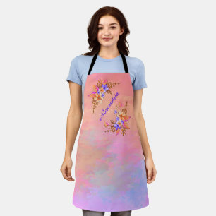 Yellow Purple Flowers Watercolor Pink Pattern Apron
