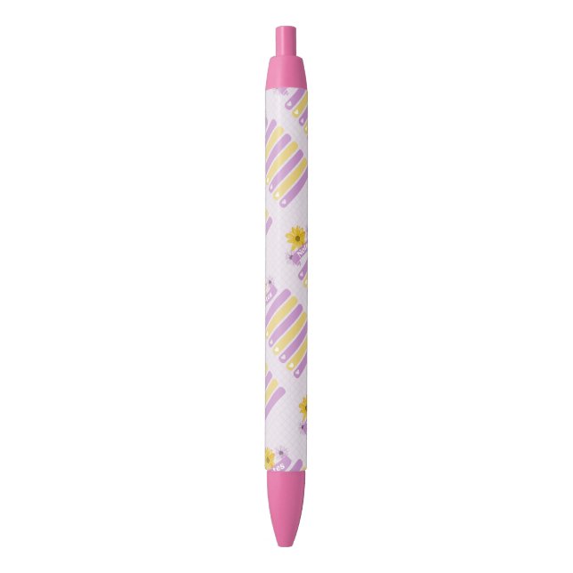Yellow Purple Girly Floral Flower Blossom Hearts Pen (Front Vertical)