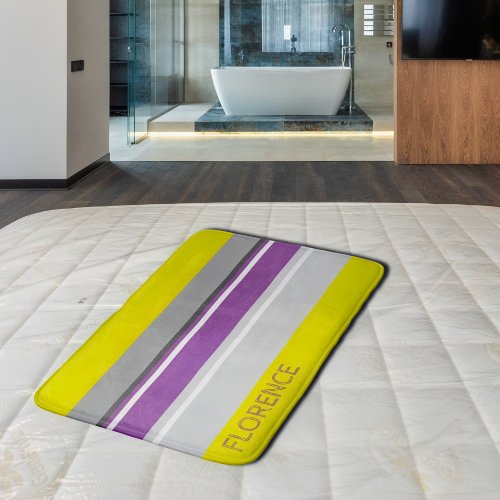 Yellow purple gray stripes  _ personalized bath mat