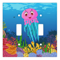 Yellow Purple Green Coral Reed and Pink Jellyfish Light Switch Cover