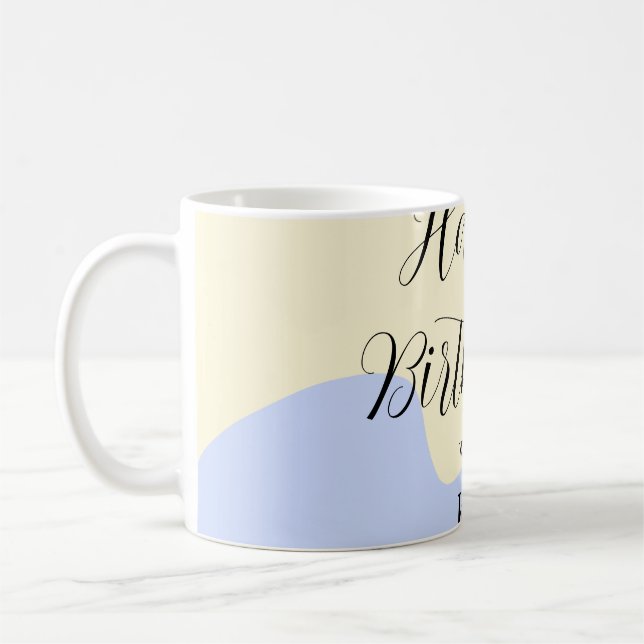 Yellow purple green happy birthday abstract pastel coffee mug (Left)