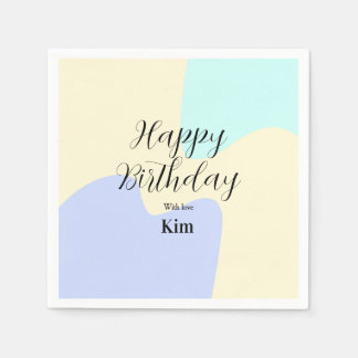 Yellow purple green happy birthday abstract pastel napkins