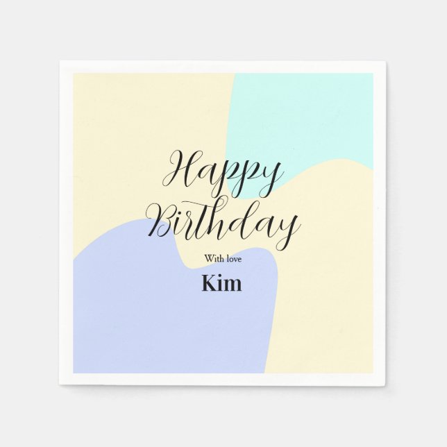 Yellow purple green happy birthday abstract pastel napkins (Front)