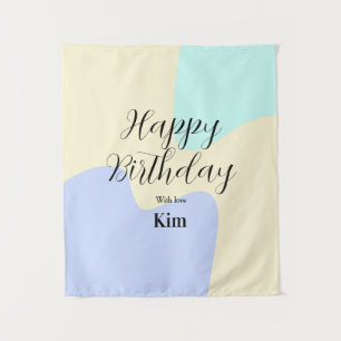Yellow purple green happy birthday abstract pastel tapestry