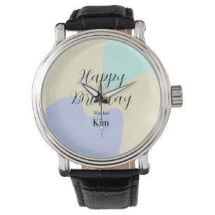 Yellow purple green happy birthday abstract pastel watch