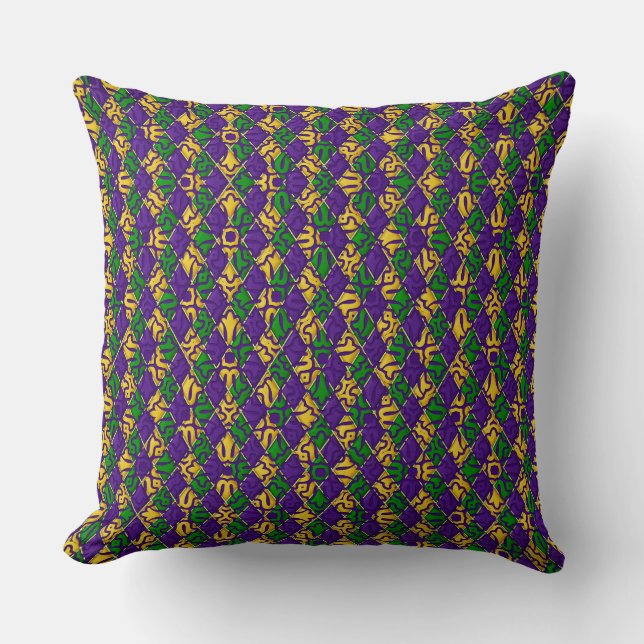 YELLOW PURPLE GREEN MARDI GRAS FLEUR DI LIS THROW PILLOW (Front)