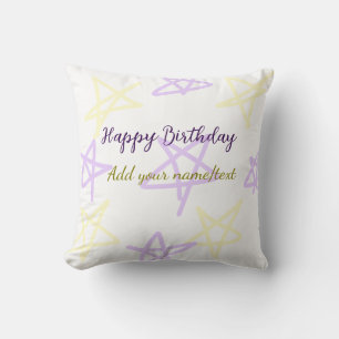 Yellow purple happy birthday add name text simple throw pillow
