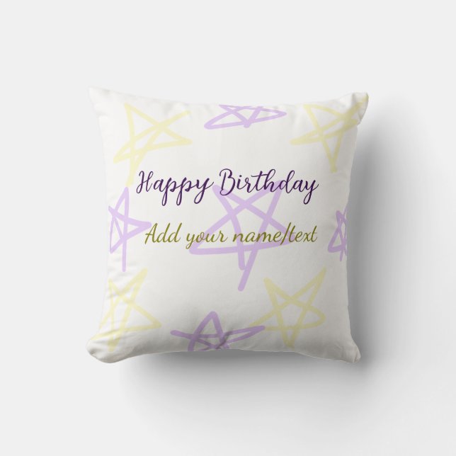 Yellow purple  happy birthday add name text simple throw pillow (Front)