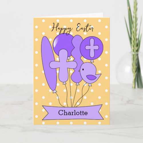 Yellow Purple Happy Easter Balloons Coloring Holiday Card