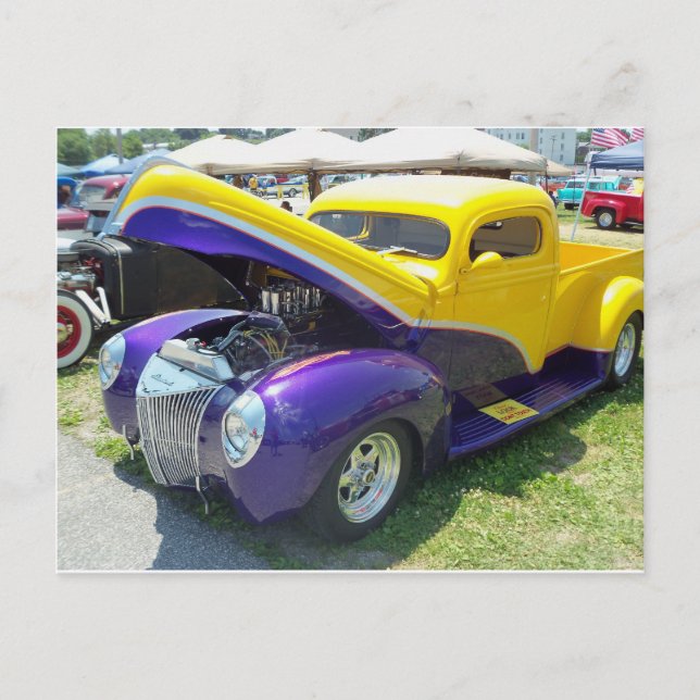 Yellow & Purple Hot Rod Postcard (Front)