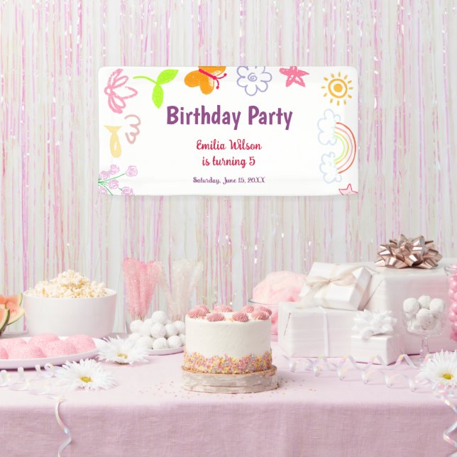 Yellow Purple Kids Birthday Party Banner (Party)