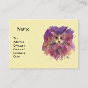 YELLOW PURPLE KITTEN, KITTY CAT PORTRAIT BUSINESS CARD