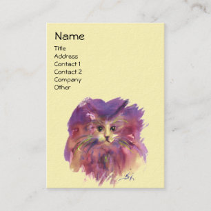 YELLOW PURPLE KITTEN, KITTY CAT PORTRAIT BUSINESS CARD