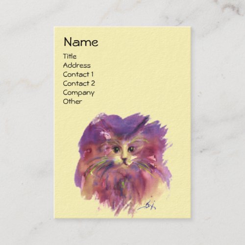 YELLOW PURPLE KITTEN KITTY CAT PORTRAIT BUSINESS CARD