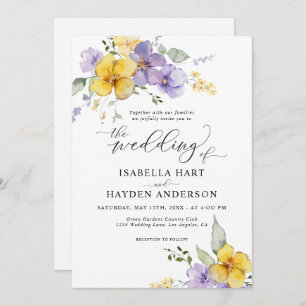 Yellow Purple Lavender Boho Rustic Floral Wedding Invitation