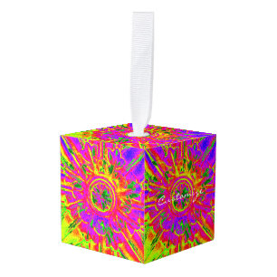 yellow purple mandala Thunder_Cove Cube Ornament