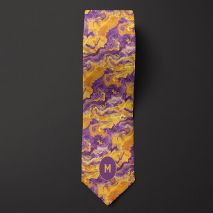 Yellow & Purple Marbled Monogram Neck Tie