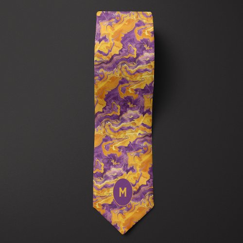 Yellow  Purple Marbled Monogram  Neck Tie