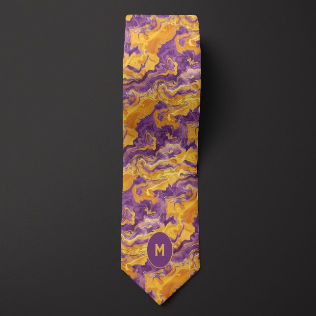 Yellow & Purple Marbled Monogram  Neck Tie (Creator Uploaded)