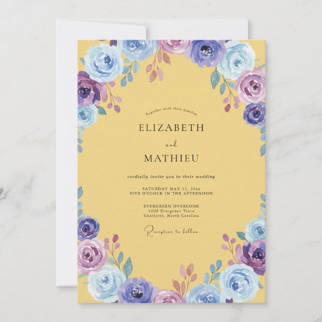 Yellow Purple Painted Wedding Invitation (Front)