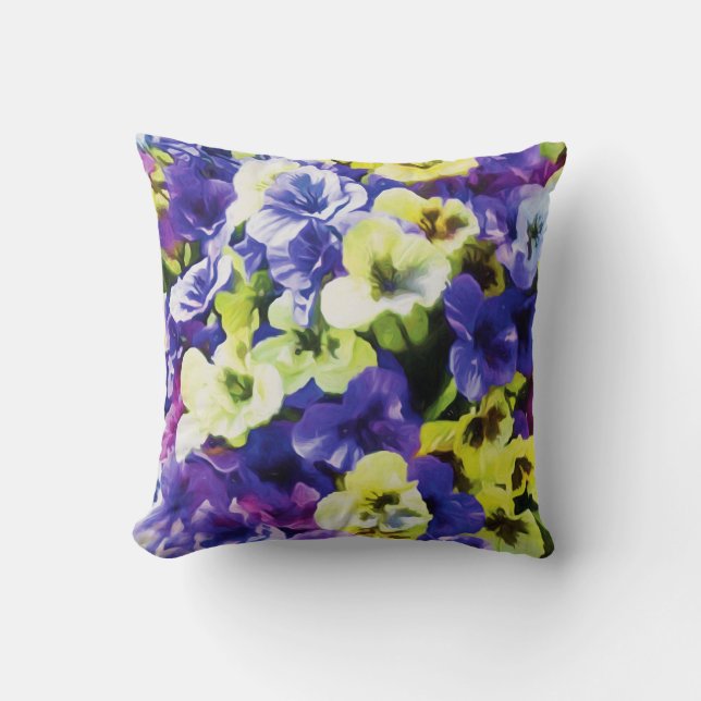 Yellow & Purple Pansies Throw Pillow (Front)