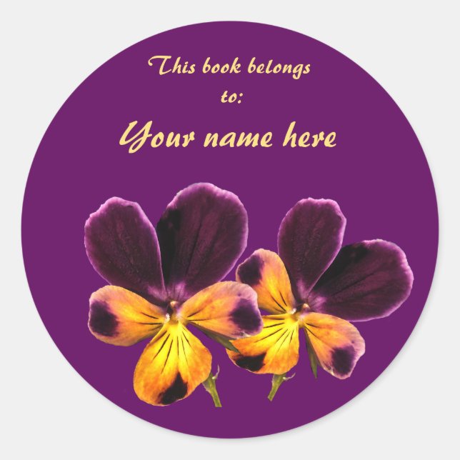 Yellow Purple Pansy Flower Floral Bookplate (Front)