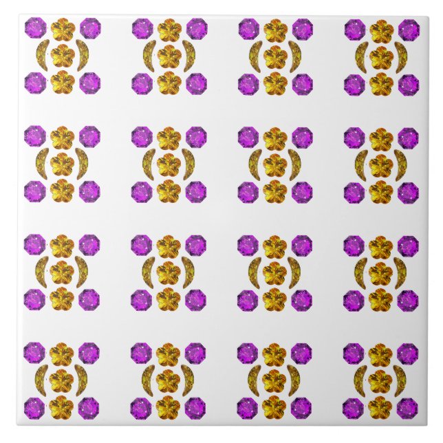 Yellow Purple Pattern Ceramic Tile (Front)