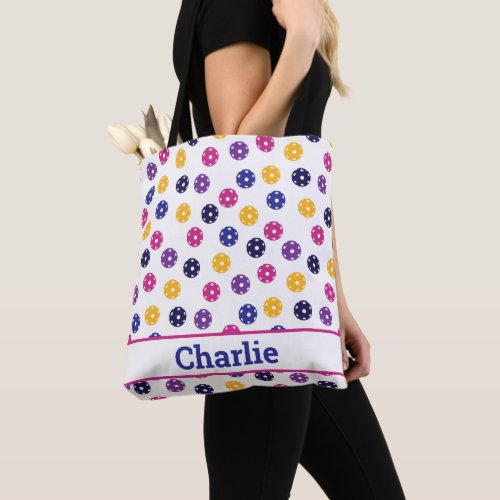  Yellow purple Pickleballs on white  Tote Bag