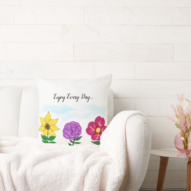 Yellow Purple Pink Floral Garden Throw Pillow (Couch)