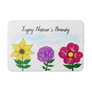 Yellow Purple Pink Flowers Bath Mat