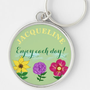 Yellow Purple Pink Flowers Name Keychain